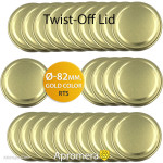 Twist-Off Jar Lid - 82mm (GOLD color) for canning RTO, RTB, RTS, RSB